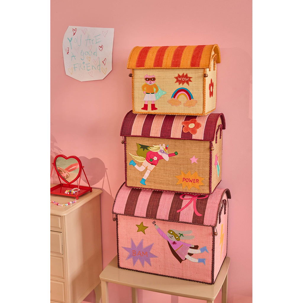 Rice Basket House for Storage, Natural - Hero Theme Pink