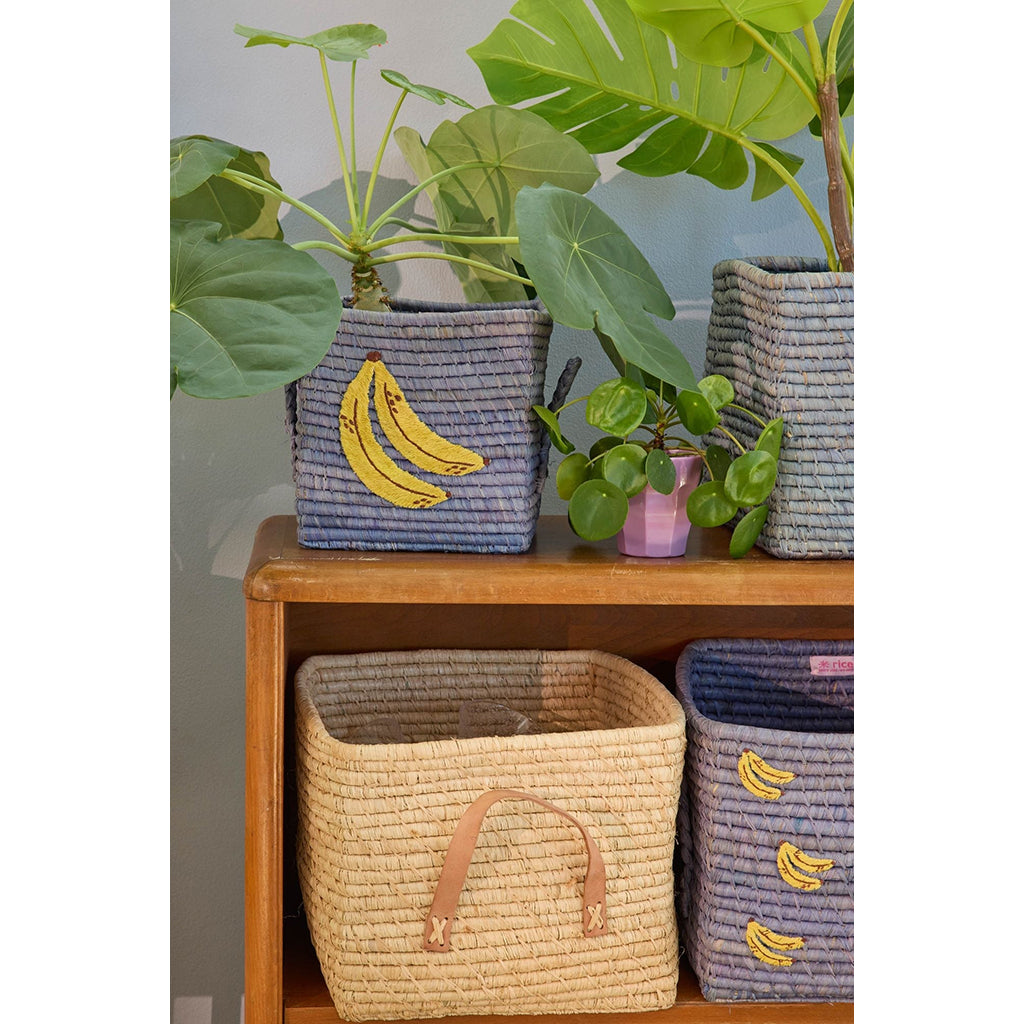 Rice Basket with Banana Motif, Blue