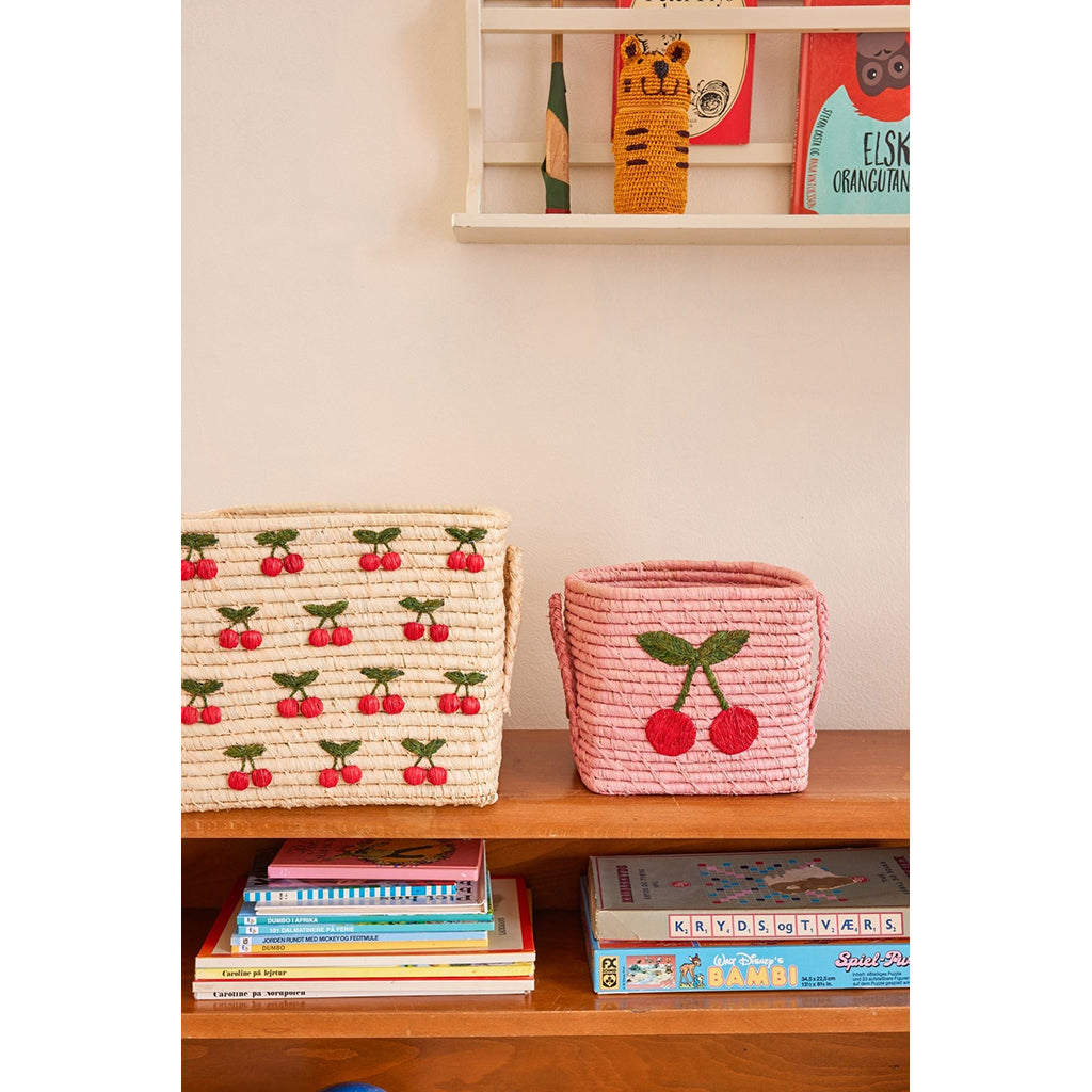 Rice Basket, Square, Small - Pink Big Cherry