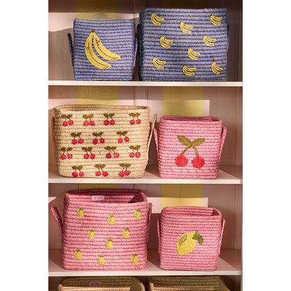 Rice Basket with Banana Motif, Blue