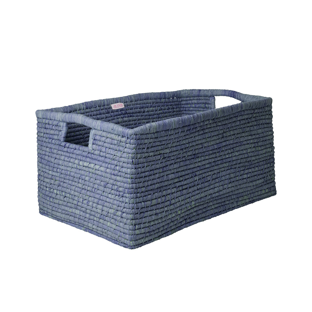 Rice Extra Large Rectangular Raffia Basket with Handles – Blue