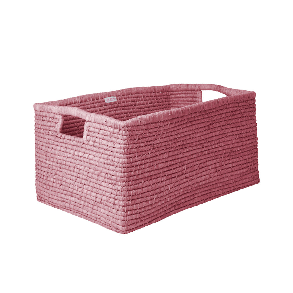 Rice Basket with Handles, Extra Large, Rectangular Raffia Storage Basket - Pink