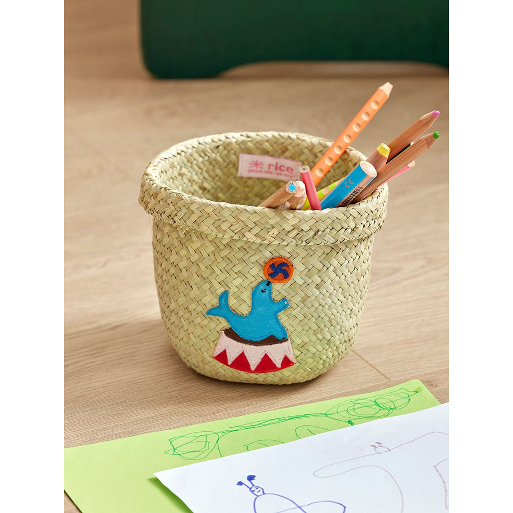 Rice Basket, Small Round Raffia Storage Basket, Natural - Circus