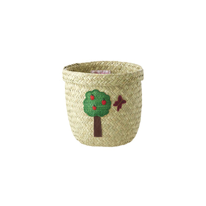 Rice Basket, Small Round Raffia Storage Basket, Natural - Happy Forest