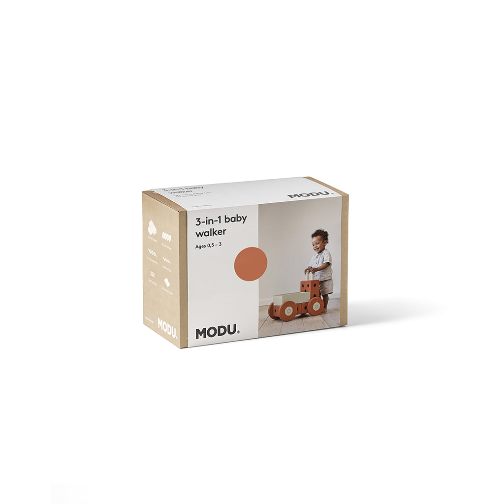 Modu 3-in-1 Walker, Foam Activity Toy - Burnt Orange/Dusty Green