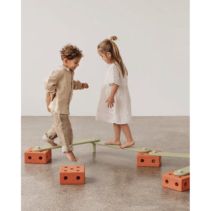 Modu Balance Track, Wooden Balance Path with Foam Blocks – Activity Toy – Burnt Orange / Dusty Green