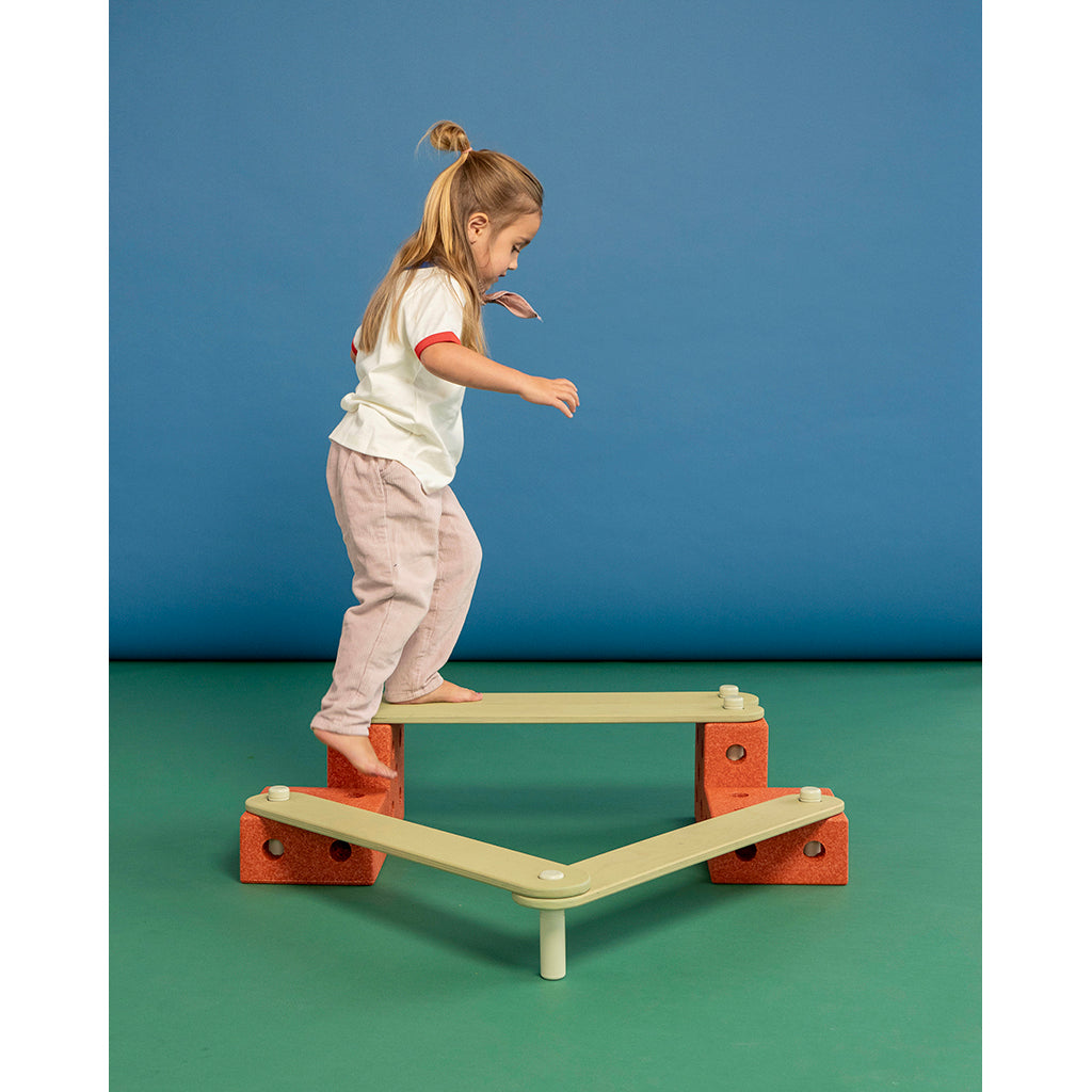 Modu Balance Track, Wooden Balance Path with Foam Blocks – Activity Toy – Burnt Orange / Dusty Green