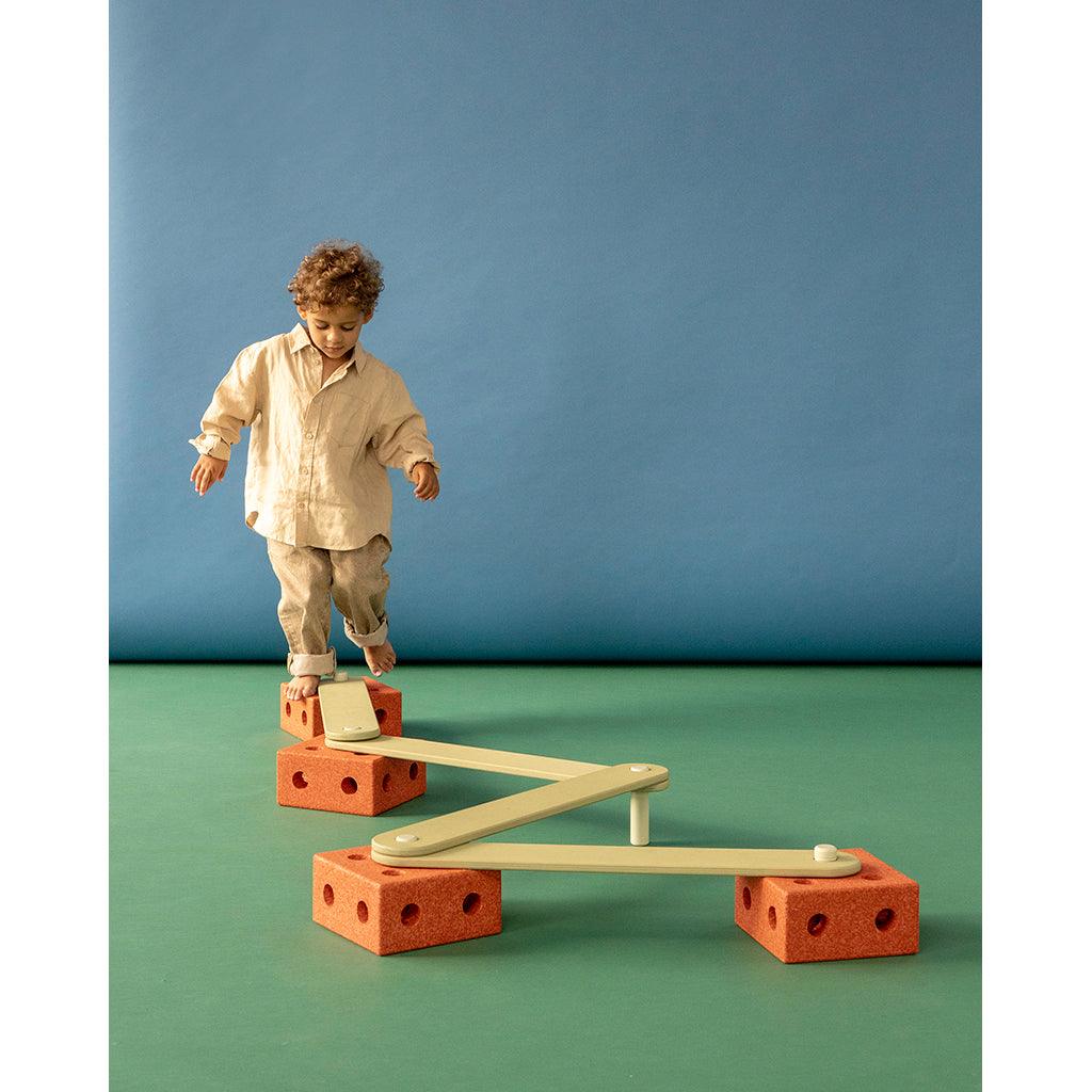 Modu Balance Track, Wooden Balance Path with Foam Blocks – Activity Toy – Burnt Orange / Dusty Green