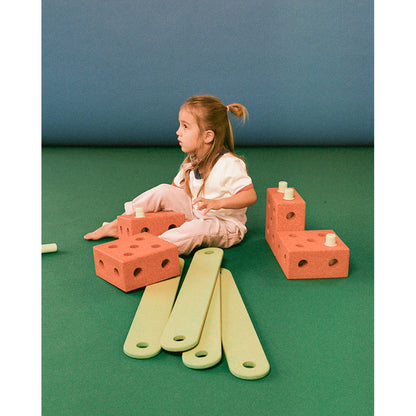 Modu Balance Track, Wooden Balance Path with Foam Blocks – Activity Toy – Burnt Orange / Dusty Green