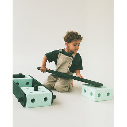 Modu Balance Track, Wooden Balance Beam with Foam Blocks, Activity Toy - Ocean Mint / Forest Green