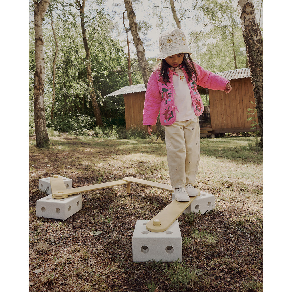 Modu Balance Track, Wooden Balance Path with Foam Blocks, Activity Toy - Sand Grey/Honey Yellow