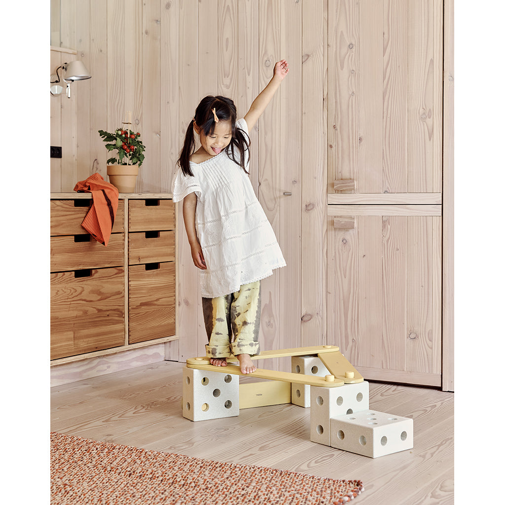 Modu Balance Track, Wooden Balance Path with Foam Blocks, Activity Toy - Sand Grey/Honey Yellow