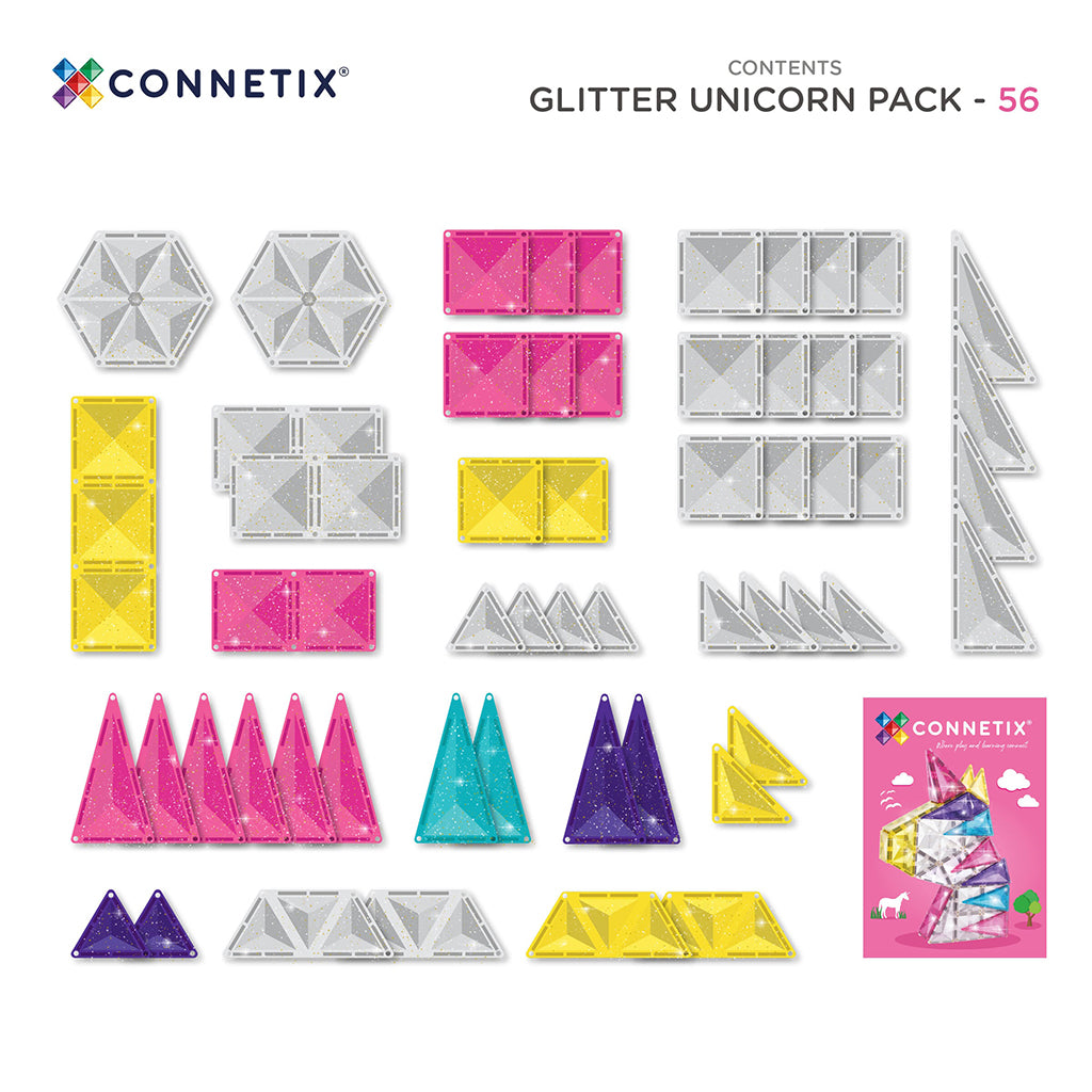 Connetix Magnetic Building Set, Unicorn Glitter - 56 Pieces