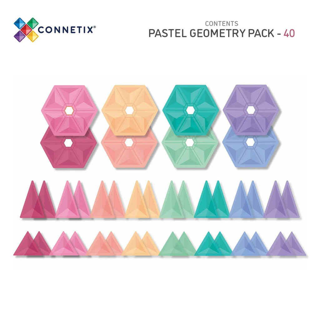 Connetix Magnetic Building Set, Geometry Pack, 40 Pieces - Pastel
