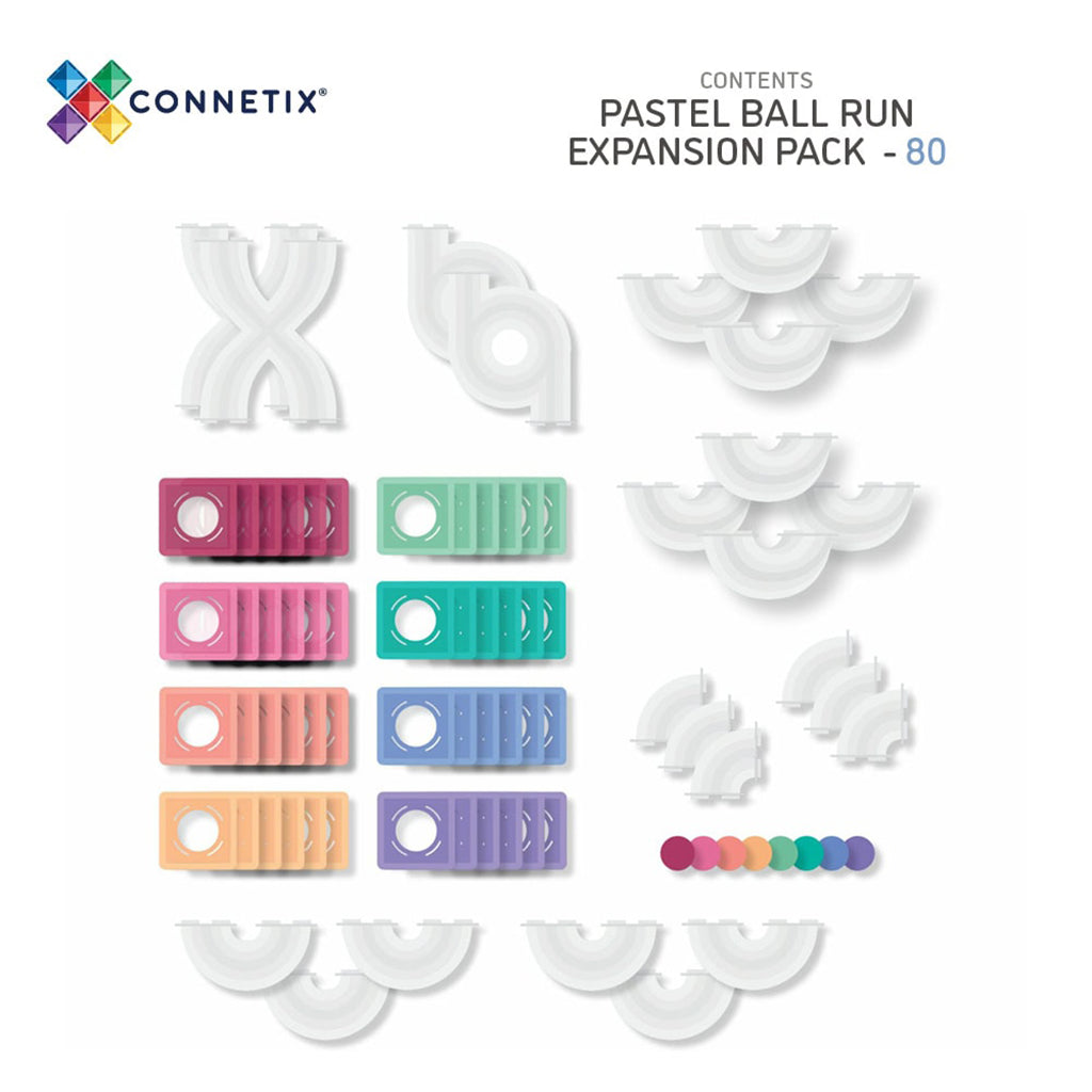 Connetix Magnetic Building Set, Ball Run Expansion Pack, 80 Pieces - Pastel