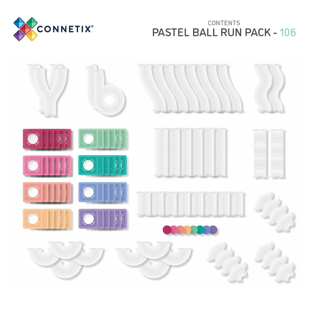 Connetix Magnetic Construction Set, Ball Run Pack, 106 Pieces – Pastel