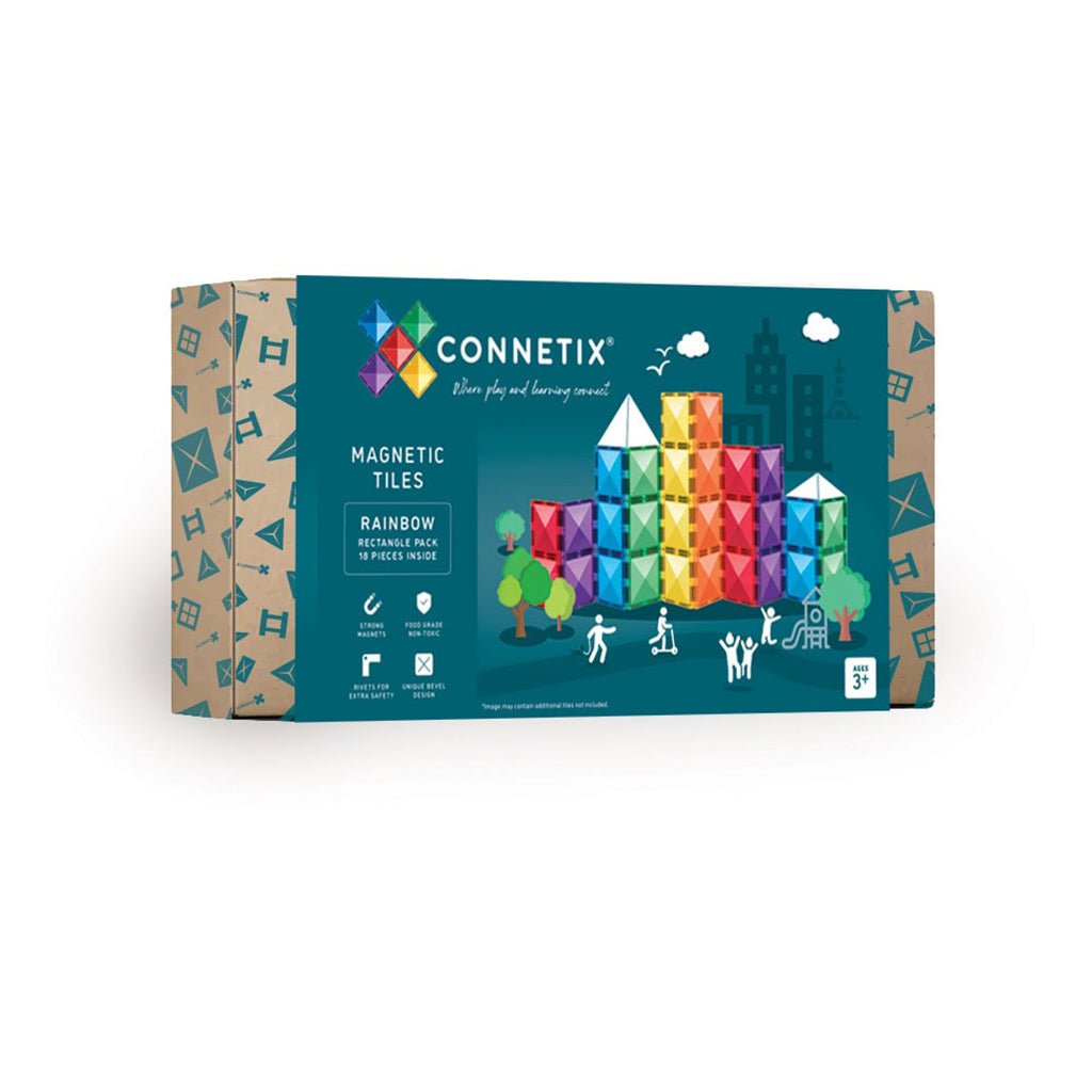 Connetix Magnetic Construction Set, Rectangle Pack – 18 Pieces – Rainbow