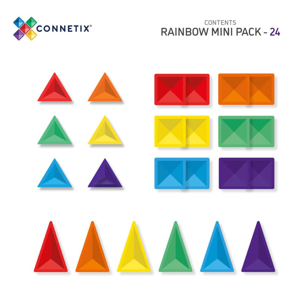 Connetix Magnetic Building Set, Mini Pack, 24 Pieces - Rainbow