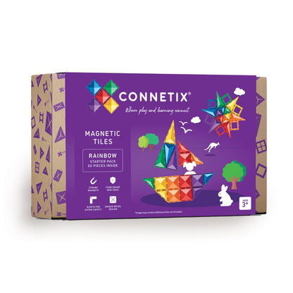 Connetix Magnetic Building Set, Starter Pack, 60 Pieces - Rainbow
