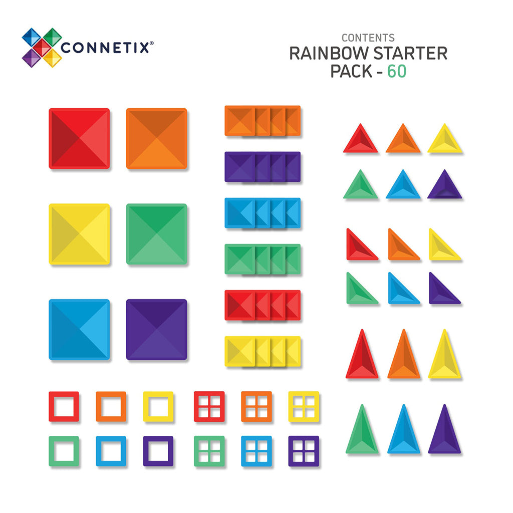 Connetix Magnetic Building Set, Starter Pack, 60 Pieces - Rainbow