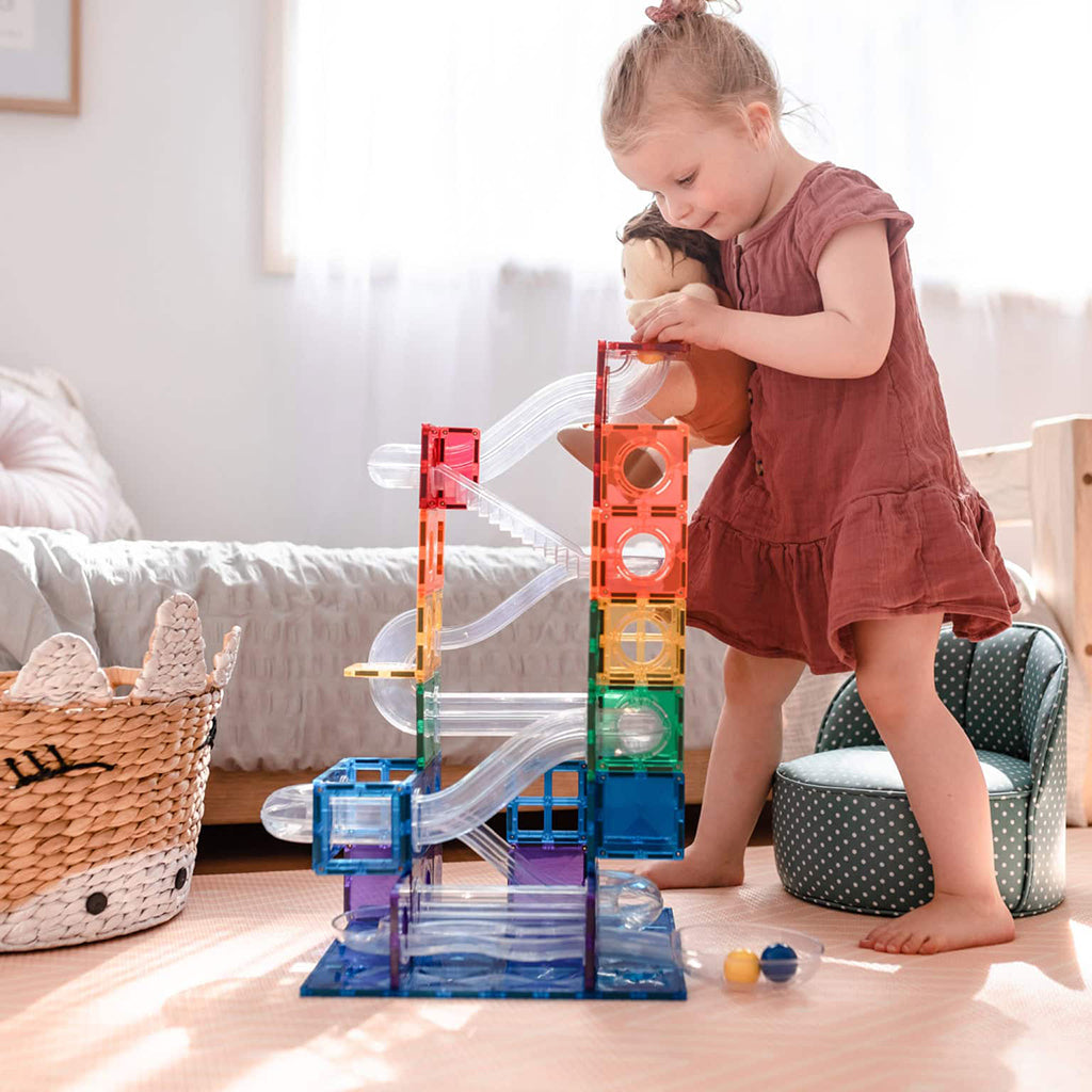 Connetix Magnetic Building Set, Ball Run, 92 Pieces - Rainbow