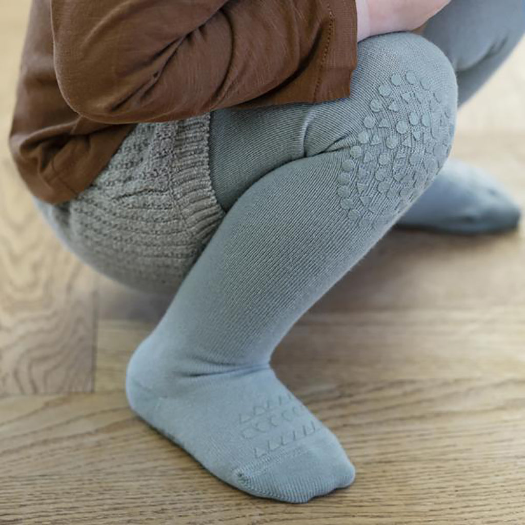 GoBabyGo Crawling Tights with Rubber Grips, Dusty Blue