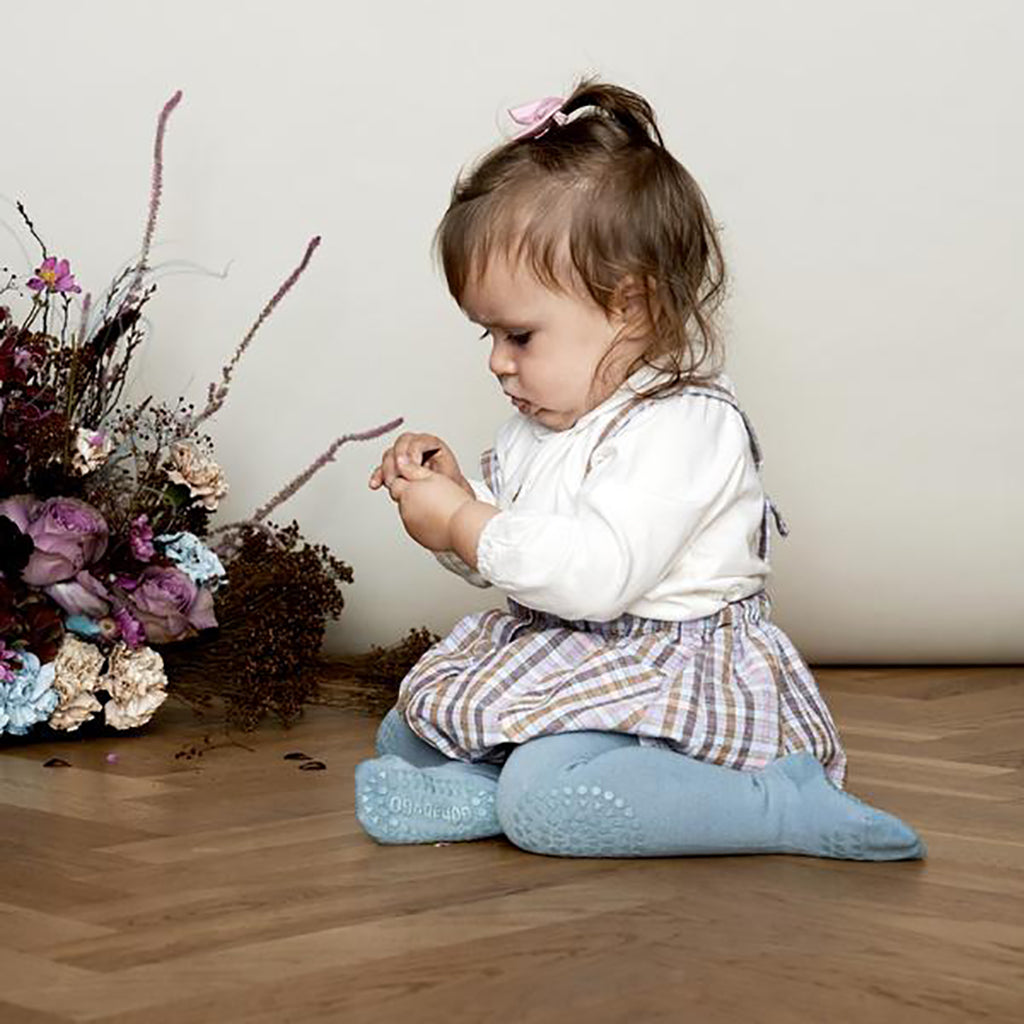 GoBabyGo Crawling Tights with Rubber Grips, Dusty Blue