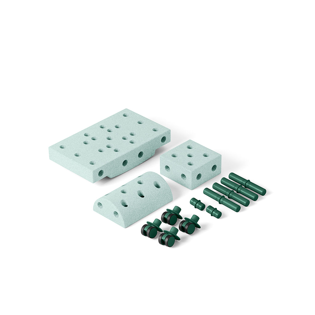 Modu foam building toy, Curiosity set, 14 pieces – Ocean mint/Forest green