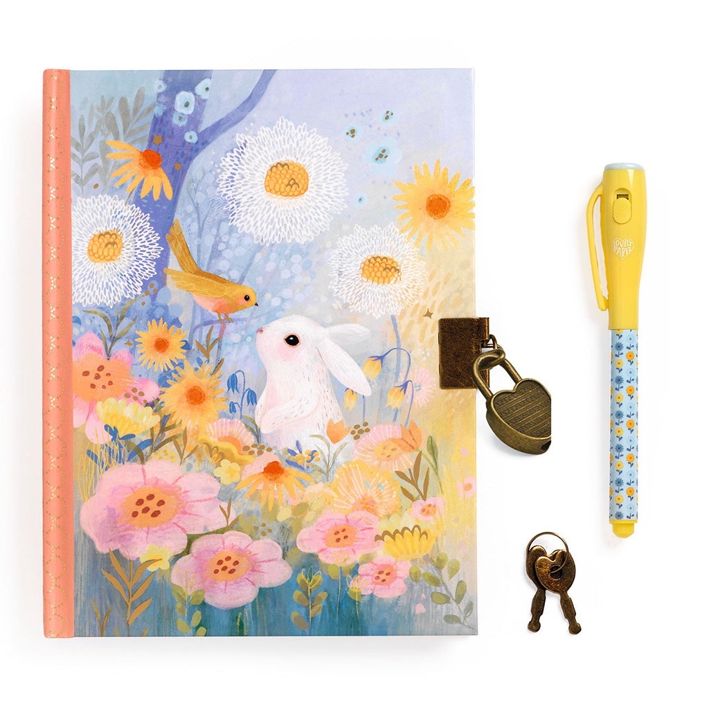 Djeco Lovely Paper, Secret Diary with Code Lock and Invisible Ink Pen – Kendra