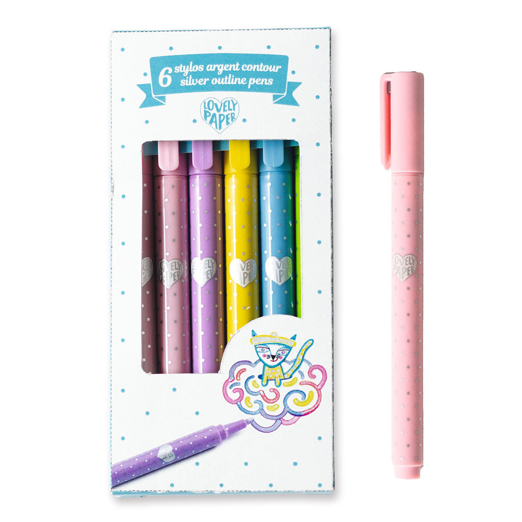 Djeco Lovely Paper, 6 Outline Pens - Silver