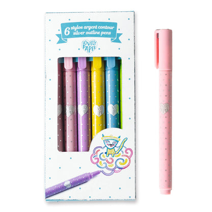 Djeco Lovely Paper, 6 Outline Pens - Silver