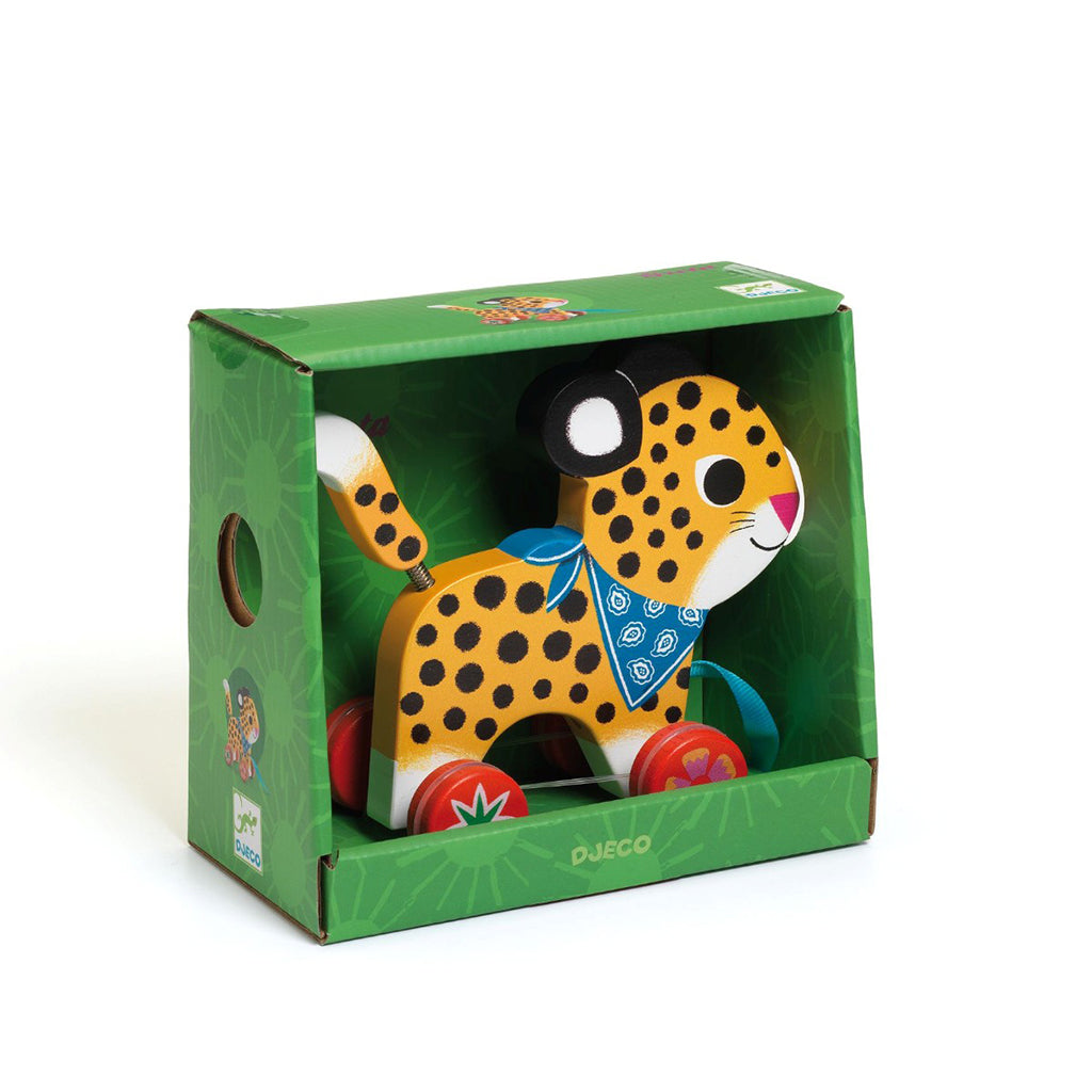 Djeco Wooden Pull Toy, Leopard Greta
