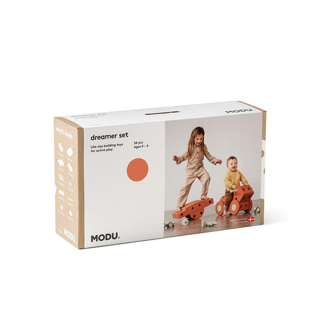 Modu Foam Building Toy, Dreamer Set, 34 Pieces - Burnt Orange / Dusty Green