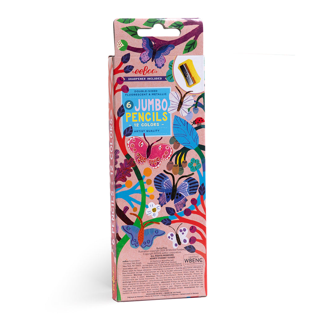 eeBoo 6 Double-Ended Jumbo Colored Pencils, Butterfly Collection