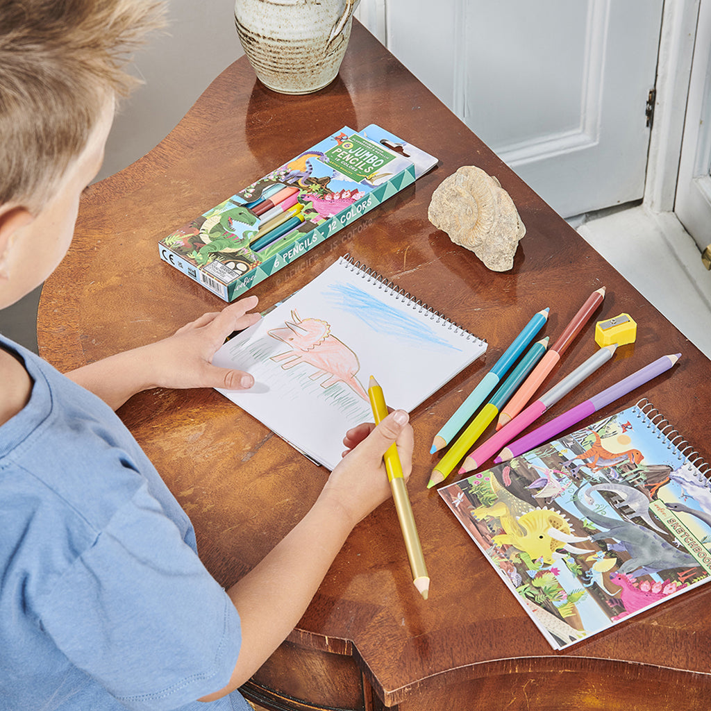 eeBoo 6 Jumbo Double-Ended Colour Pencils, Dinosaur