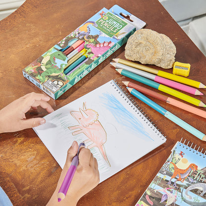 eeBoo 6 Jumbo Double-Ended Colour Pencils, Dinosaur