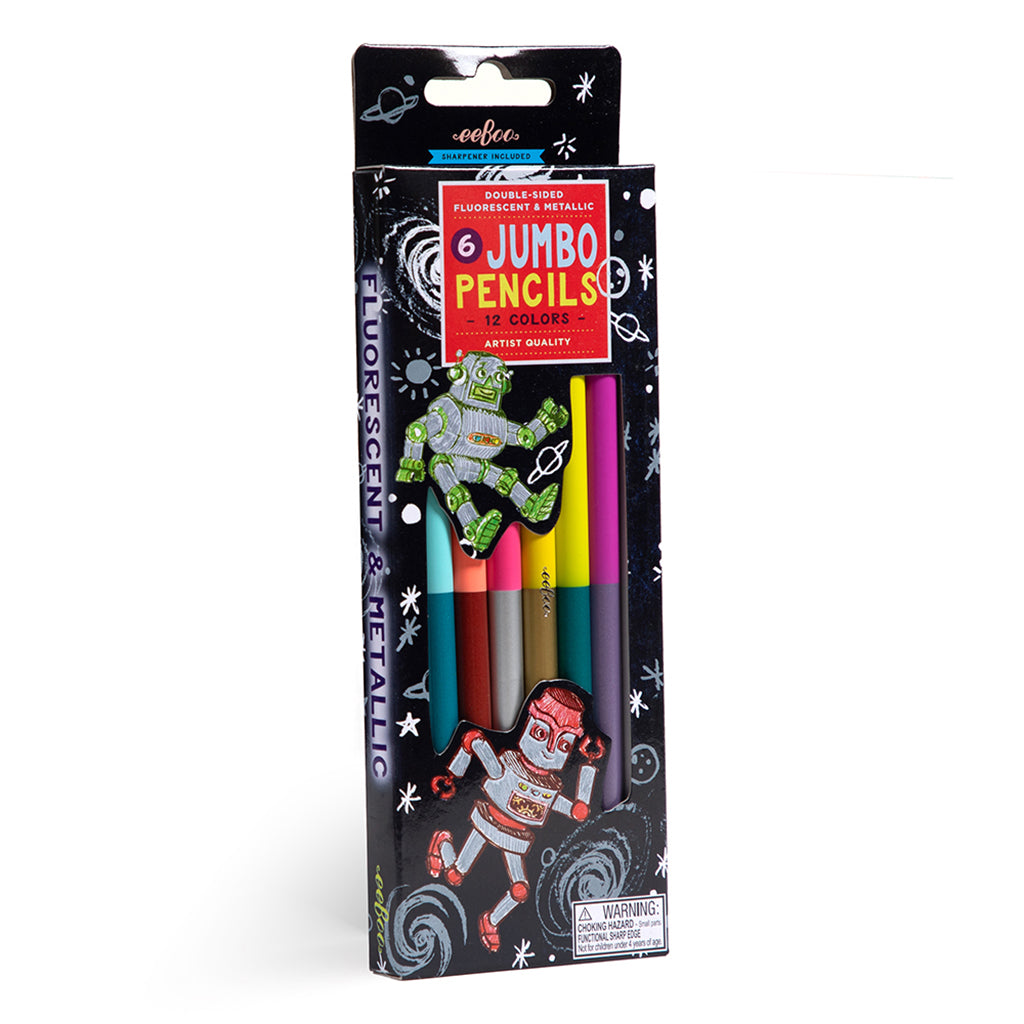 eeBoo 6 Jumbo Double-Ended Colored Pencils, Robot