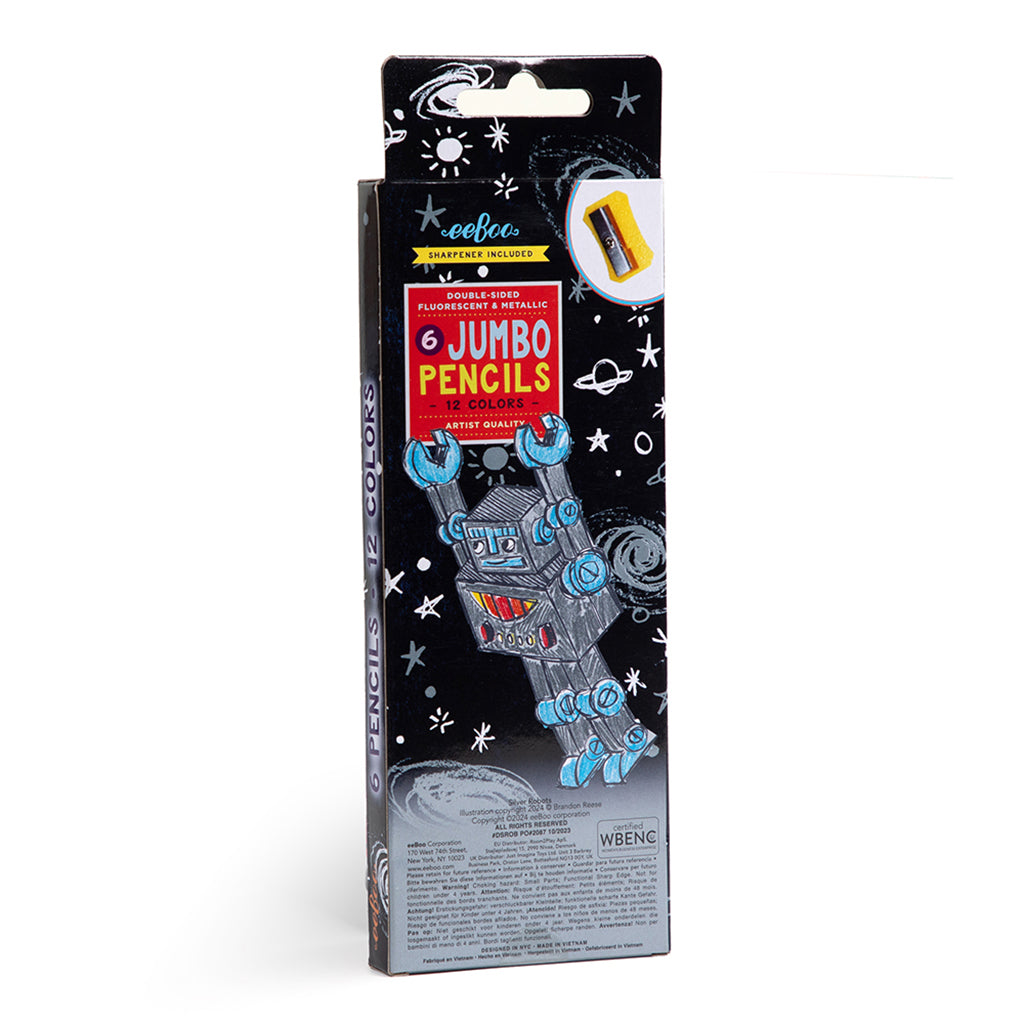 eeBoo 6 Jumbo Double-Ended Colored Pencils, Robot