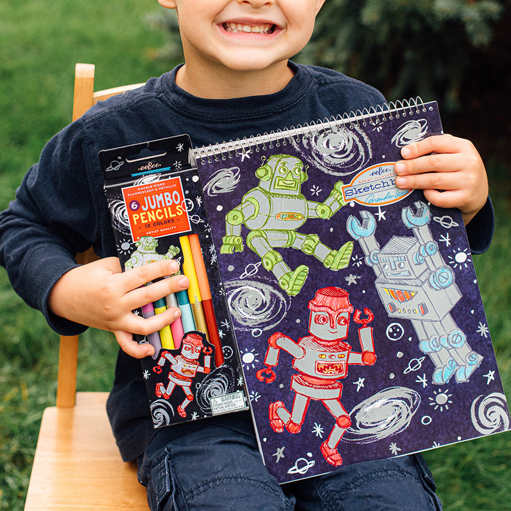 eeBoo 6 Jumbo Double-Ended Colored Pencils, Robot