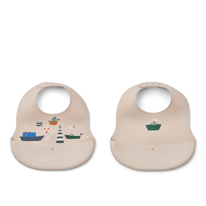 Liewood 2-Pack Silicone Bibs with Pocket – Sailing/Sandy