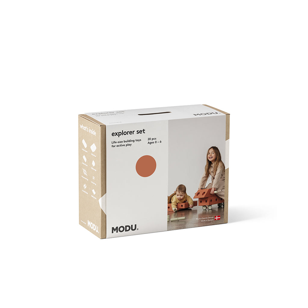 Modu foam construction toy, Explorer set, 20 pieces – Burnt orange/Dusty green