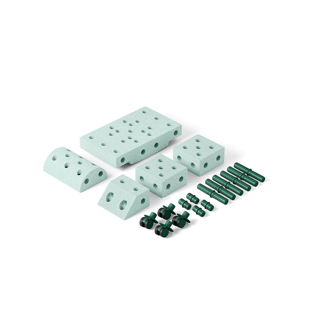 Modu Construction Toy in Foam, Explorer Set, 20 Pieces - Ocean Mint/Forest Green