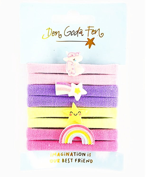 Den Goda Fen, Rainbow-Themed Hair Elastics, Pack of 8