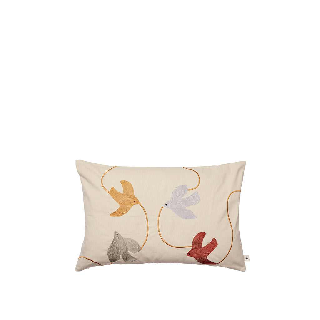ferm Living Embroidered Cushion Cover, Swift Bird - 60 x 40 cm