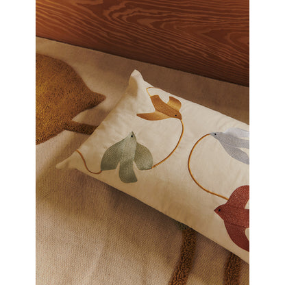 ferm Living Embroidered Pillow, Swift Bird Design - 60 x 40 cm