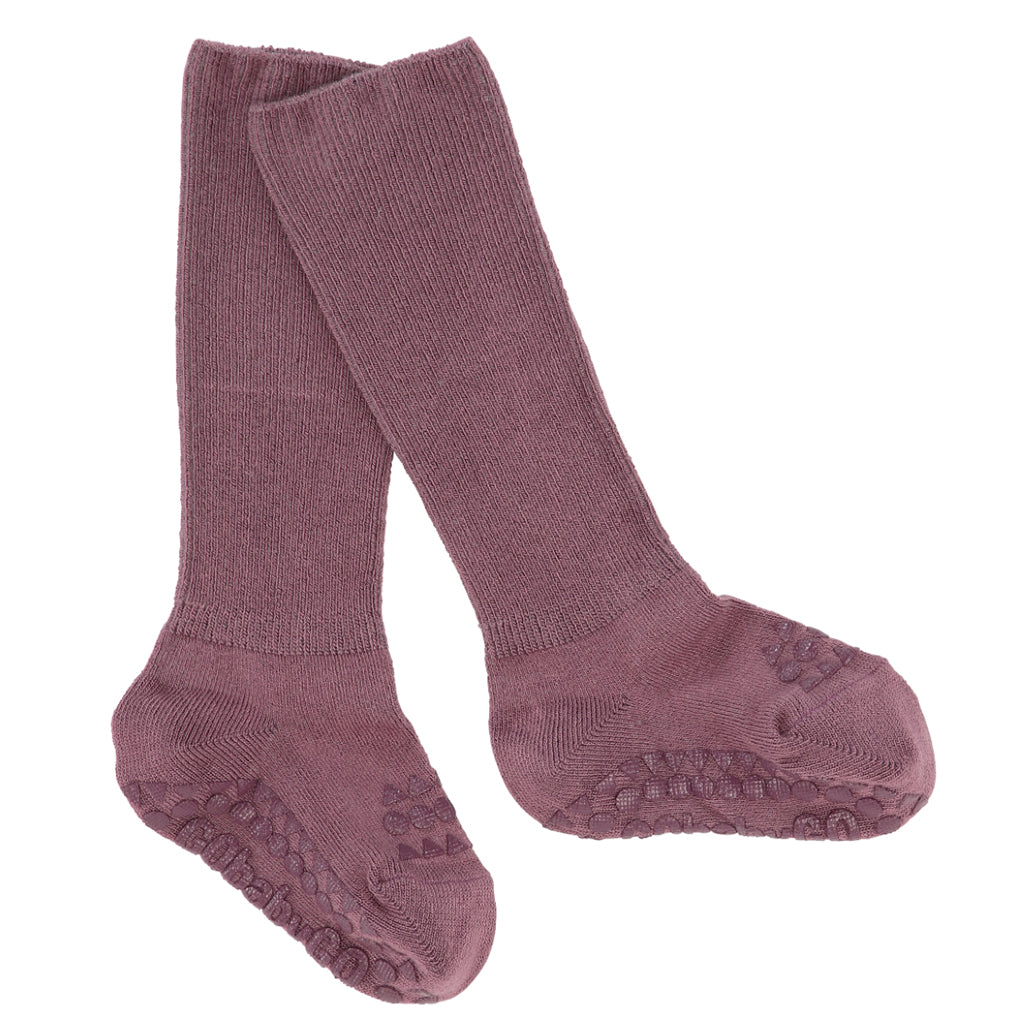 GoBabyGo Non-Slip Socks with Rubber Grips, Bamboo - Misty Plum