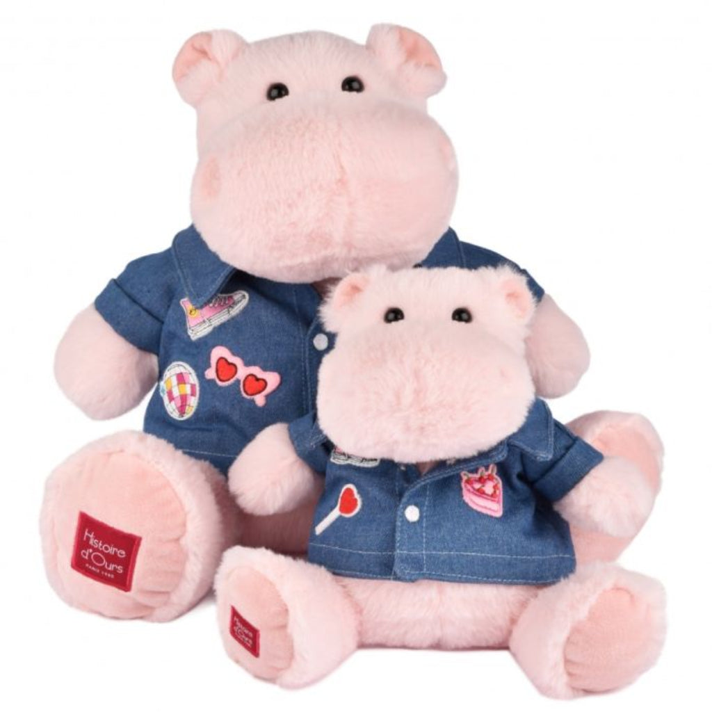 Doudou et Compagnie Flodhest bamse, Lyserød m/denimjakke - 38 cm