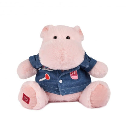 Doudou et Compagnie Hippo Plush Toy, Light Pink with Denim Jacket - 20 cm