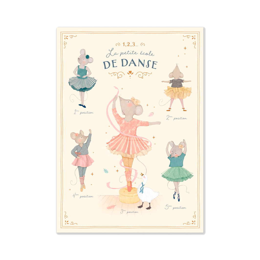 Moulin Roty  - Plakat med dansemus 50x70 cm - La Petite Ecole de Danse