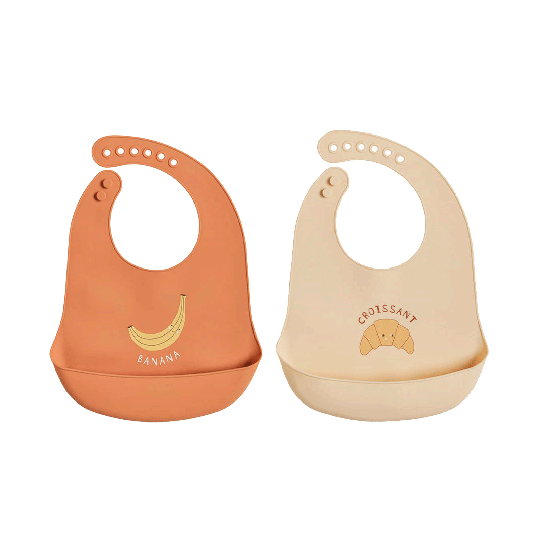 OYOY Yummy Silicone Bibs with Pocket, 2-Pack - Caramel / Butter